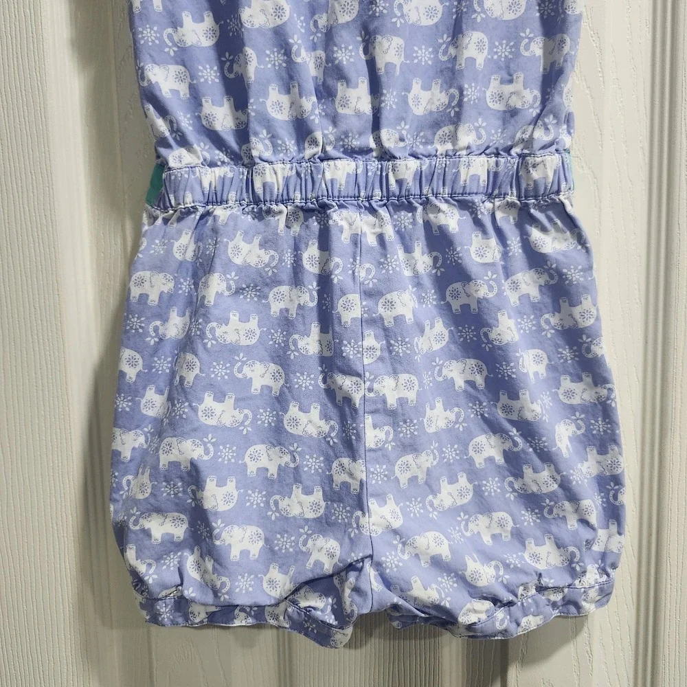 Gymboree Girls Romper‎ 5T Purple Elephant Print 100% Cotton Teal Belt Pockets